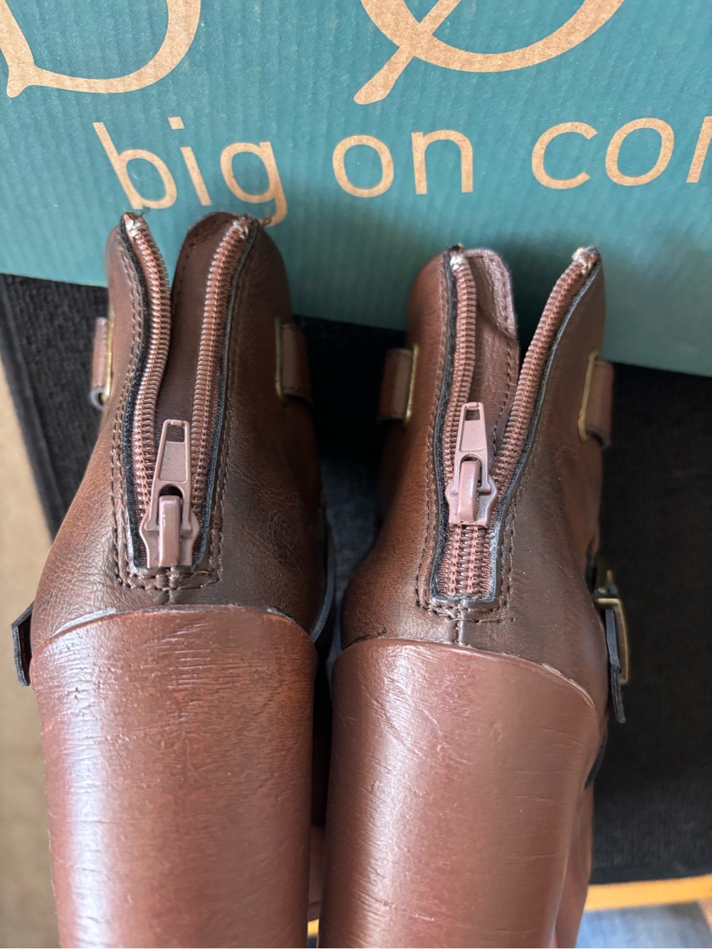 boc Brown Leather Ankle Booties with Rear Zippers